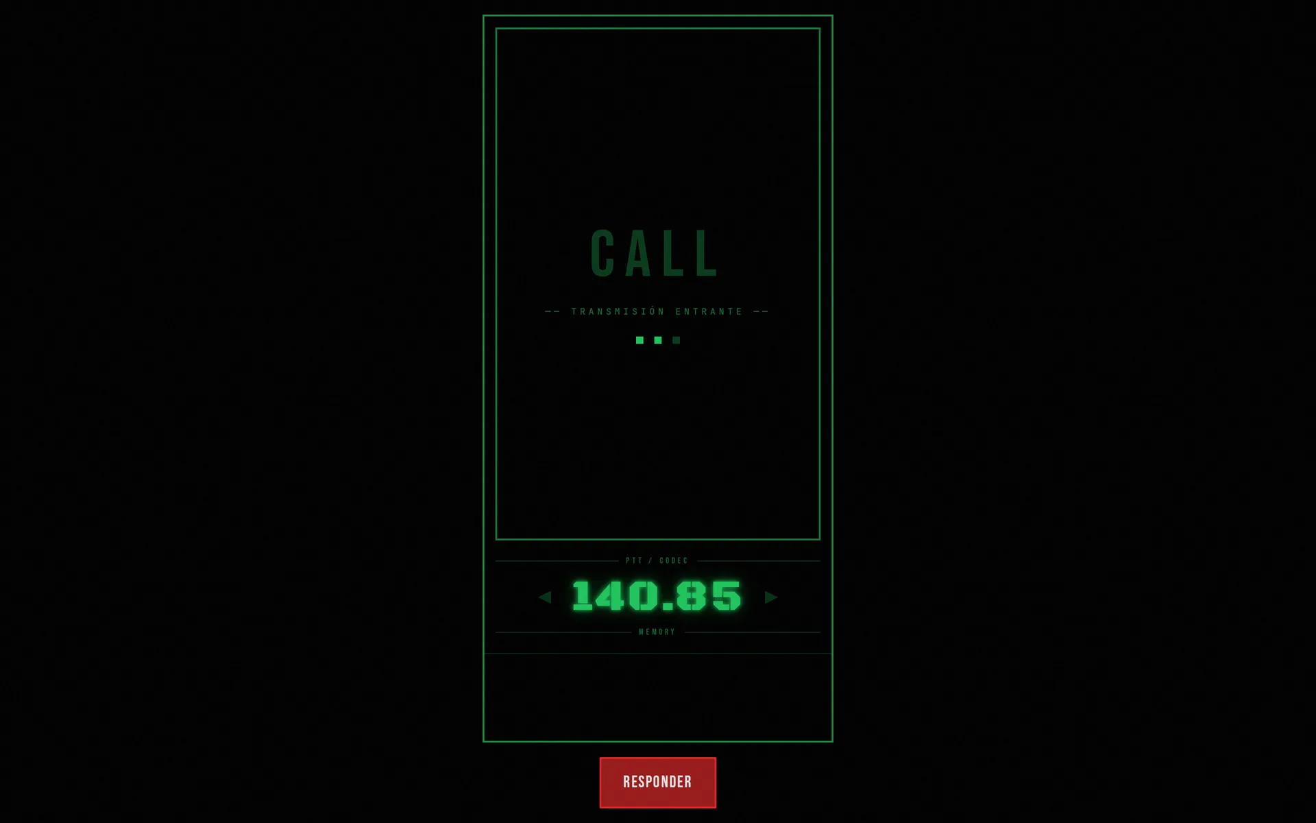 An incoming codec call on frequency 140.85, in the style of Metal Gear Solid