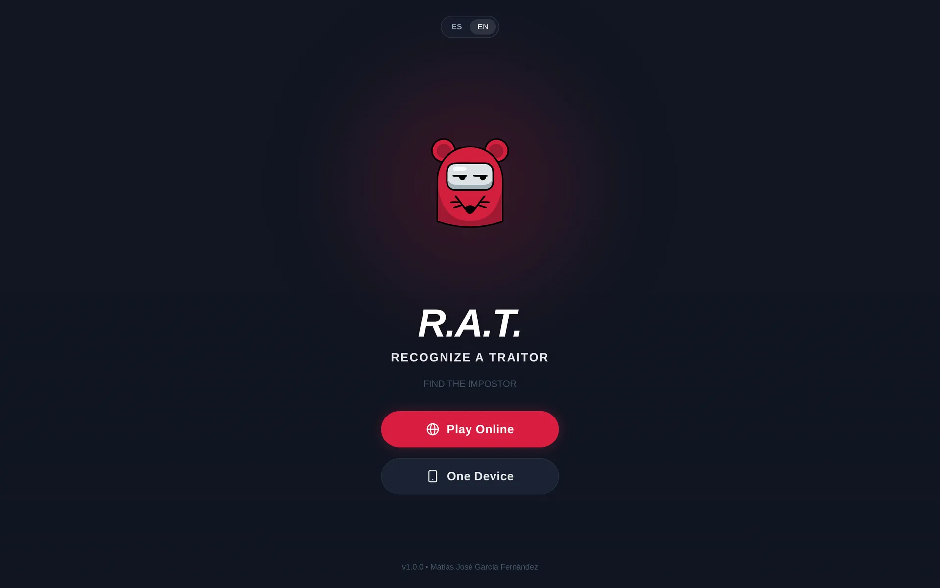 R.A.T. home screen with the Play Online and One Device buttons
